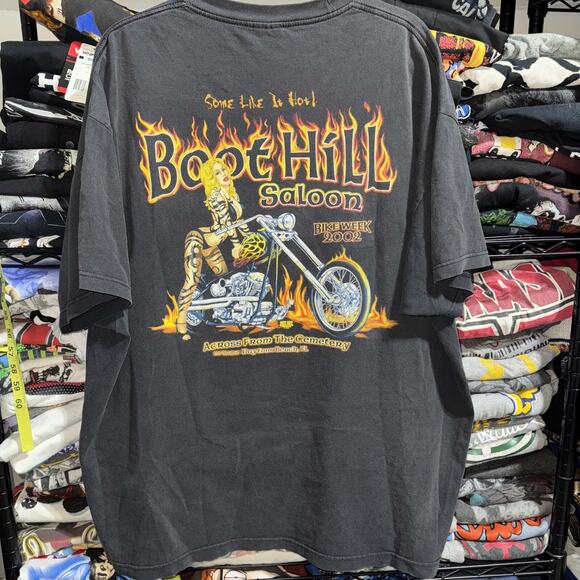 Vintage 2002 Boot Hill Saloon Bike Week Flaming Girl Shirt Size Xxl FADED - Picture 4 of 5